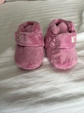 UGG Pink Plush Baby Booties with Strap
